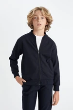 DEFACTO Boys College Collar Zippered Double Pocket Seasonal Light Thin Bomber Cardigan