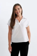 DEFACTO Regular Fit Flared Cotton Polo Neck Short Sleeve Blouse