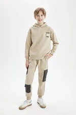 DEFACTO Boys Printed Cargo Pocket Elastic Waist Leg Jogger Sweatpants