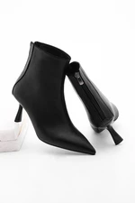 Marjin Women's Heeled Boots & Booties Pointed Toe Goblet Heels Zippered Back Tisa Black.