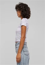 Women's short T-shirt with stripes white/lilac