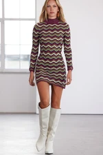 Trendyol Limited Edition Fuchsia Color Block Bodycone Mini Sweater Dress