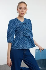 Trendyol Dark Blue Front Tie Denim Blouse