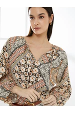 Koton Balloon Sleeve Blouse Ethnic Patterned Window Detailed Viscose Blend