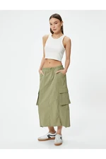 Koton Cargo Midi Skirt Parachute Fabric Elastic Waist Stopper Detailed