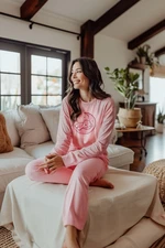 Trendyol Dusty Rose 100% Cotton Teddy Bear and Galaxy Printed Knitted Pajama Set