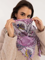 Purple-ecru women's scarf with patterns