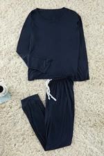 Trendyol Curve Navy Blue Crew Neck Premium Bamboo Knitted Pajamas Set