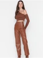 Brown women's faux leather trousers Trendyol - Women