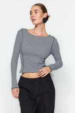 Trendyol Black Striped and Ribbed Ribbed Fitted Stretch Knitted Blouse