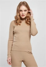 Women's ribbed knit turtleneck sweater unionbeige