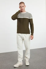 Trendyol Khaki Slim Crew Neck Color Blocked Knitwear Sweater