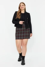 Trendyol Curve Black Plaid / Checkered Pencil Tweed Woven Plus Size Skirt