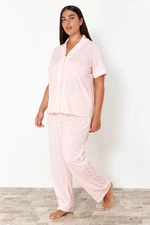 Trendyol Curve Pink Striped Shirt Collar Knitted Pajama Set