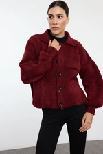 Trendyol Claret Red Soft Texture Coat Look Knitwear Cardigan