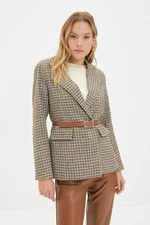 Trendyol Multi Color Regular Lined Belted Plaid Woven Jacket