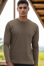 T8588 DEWBERRY BIKE COLLAR LONG SLEEVE T-SHIRT-PLAIN KHAKI