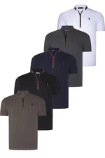 FIVE SET T8571 DEWBERRY ZIPPER MEN'S T-SHIRT-BLACK-WHITE-NAVY BLUE-ANTHRACITE-KHAKI