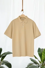 Trendyol Plus Size Beige Regular/Normal Cut 100% Cotton Polo Neck T-shirt