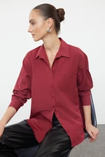 Trendyol Dark Red Single Pocket Boyfriend/Wide Fit Cotton Woven Shirt