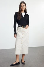 Trendyol Ecru Button Detailed High Waist Denim Skirt