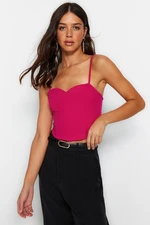 Trendyol Fuchsia Fitted/Body-Sit Crop Adjustable Strappy Crepe Knit Bustier