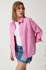 Happiness İstanbul Women's Pink Oversize Gabardine Jacket with Pockets