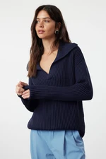 Trendyol Navy Blue Basic Turn-down Collar Knitwear Sweater