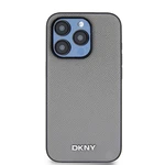 Zadní kryt DKNY PU Leather Silver Metal Logo Magsafe pro Apple iPhone 15 Pro, šedá