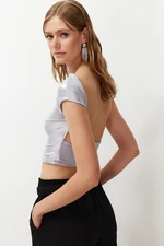 Trendyol Silver Metallic Look Crop Blouse