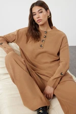 Trendyol Camel Knitwear Sweater Trousers Bottom-Top Set