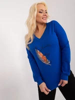 Cobalt blue women's plus size blouse with inscriptions