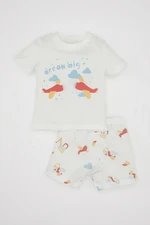 DEFACTO Baby Boy Pajama Set Printed Combed Cotton Short Sleeve Top Elastic Waist Shorts