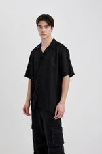 DEFACTO Regular Fit Open Collar Viscose Short Sleeve Shirt