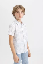 DEFACTO Boy's Polo Collar Patterned Linen Look Short Sleeve Shirt