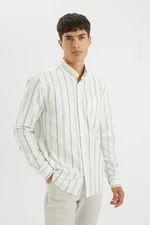 DEFACTO Men's Green Regular Fit Regular Cut Oxford Button-down Striped Cotton Long Sleeve Shirt