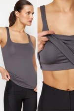 Trendyol Anthracite Restorer 2 Layers Sport Bra with Inside Pads Square Neck Knitted Sport Top/Blouse