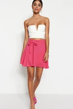 Trendyol Fuchsia Belt Linen Look Woven Short Skirt