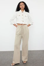 Trendyol Mink Linen Blend High Waist Wide Leg Trousers