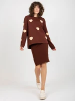 Dark brown casual set with sweatshirt and dress