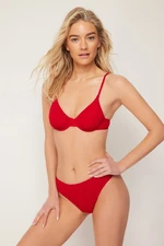 Trendyol Red Textured Regular Bikini Bottom