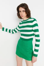 Trendyol Green Crop Basic Sweter z dzianiny w paski