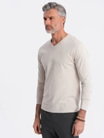 Ombre Men's unprinted longsleeve with v-neck - light beige