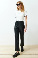 Trendyol Black Straight/Straight Cut Slim Leg Faux Leather Woven Trousers