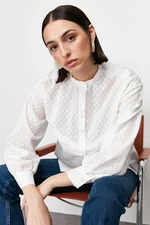 Trendyol Ecru Brode Lace Detail Cotton Woven Shirt