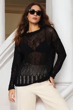 Trendyol Black Cotton Blended Openwork/Hole Knitwear Sweater