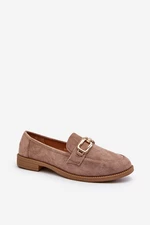 Women's suede loafers with flat heels, dark beige Misal