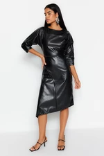 Trendyol čierna opľatá asymetrická sukňa z umelej kože tkané šaty