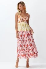 Trendyol Floral Pattern Maxi Woven Tie Beach Dress