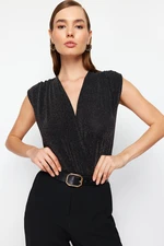 Trendyol Black Double Breasted Shiny Snap Fastener Glitter Knitted Body